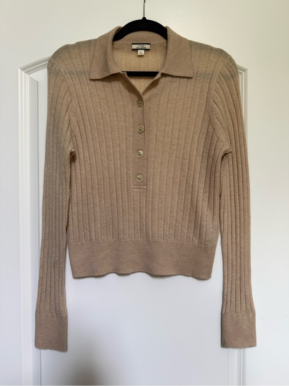 J.Crew Featherweight Cashmere Ribbed Collared Sweater Beige Peach